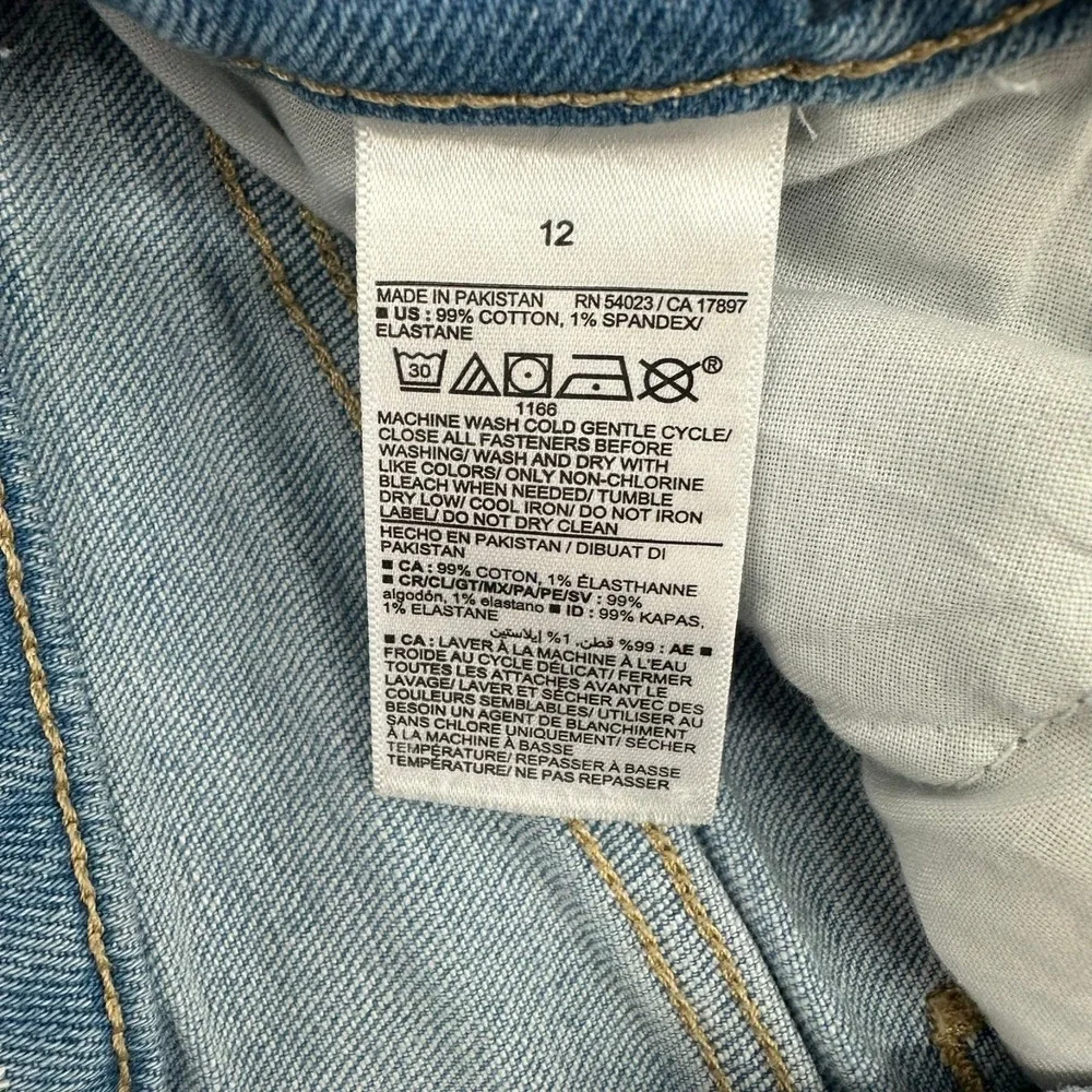 Old Navy O.G. Straight Jeans Girls 12 Blue Denim High-Rise Button Fly Distressed